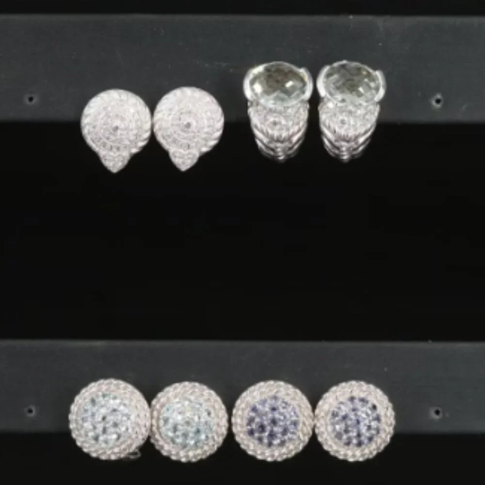 Judith Ripka 925 Sterling Cubic Zirconia Drop and Button Earrings